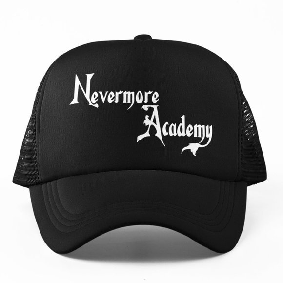 🆕Nevermore Academy Wednesday Black Foam Trucker Hat Mesh Snapback Cap - Picture 1 of 2